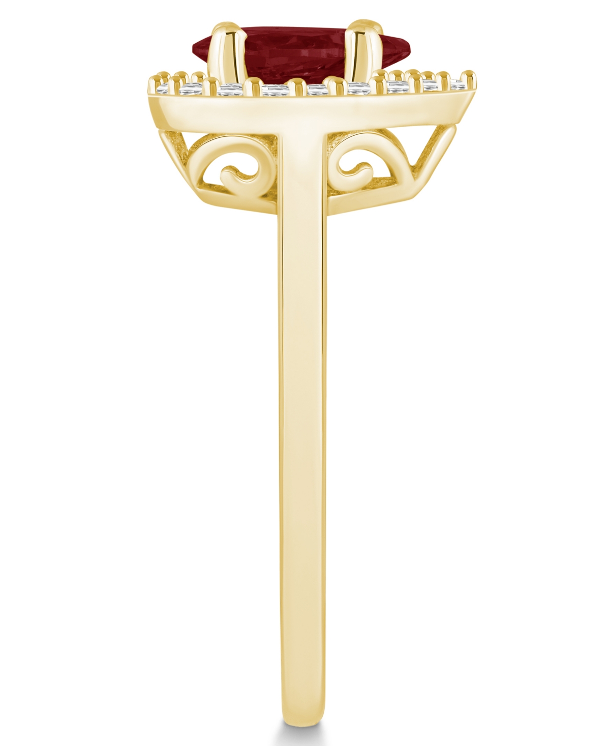 Macy's(1-1/10 ct. t.w.) and Diamond (1/5 ct. t.w.) Halo Ring in 14K Yellow Gold - Garnet