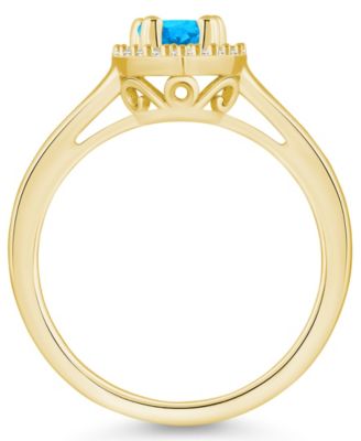 Blue Topaz (1 ct. t.w.) and Diamond (1/5 ct. t.w.) Halo Ring in 14K Yellow Gold