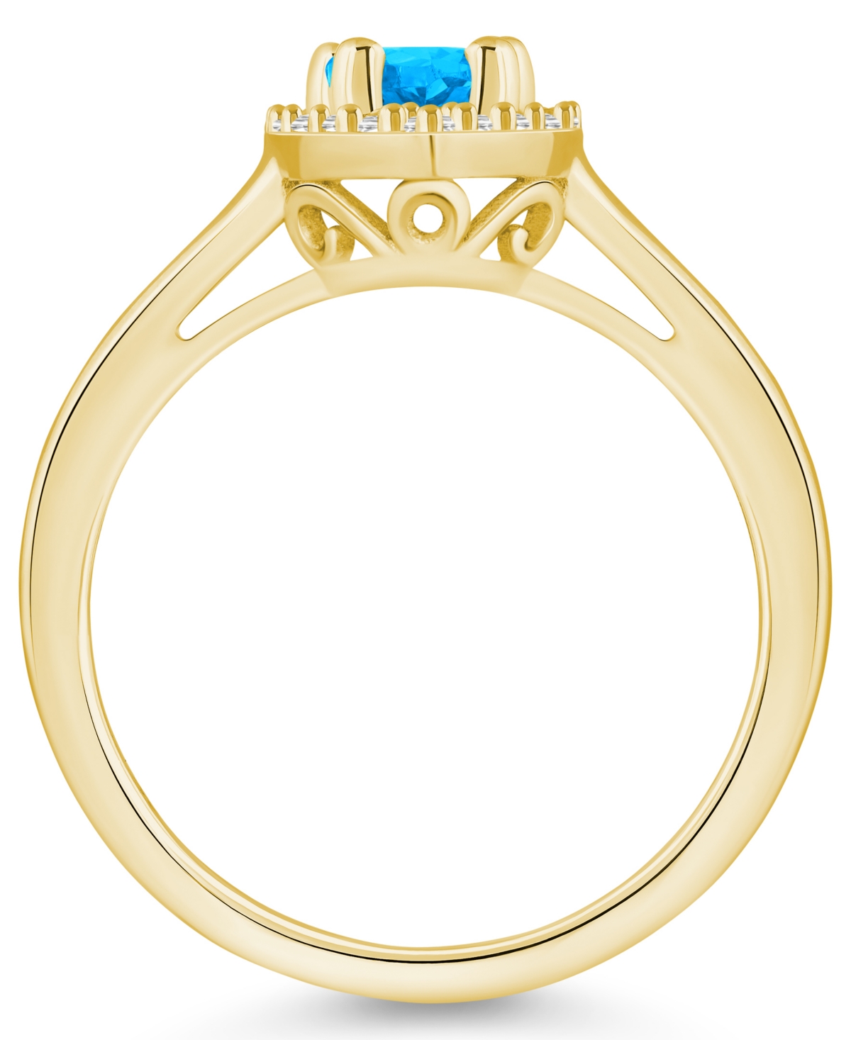 Macy's(1 ct. t.w.) and Diamond (1/5 ct. t.w.) Halo Ring in 14K Yellow Gold - Blue Topaz