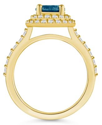 London Blue Topaz and Diamond Accent Halo Ring in 14K Yellow Gold