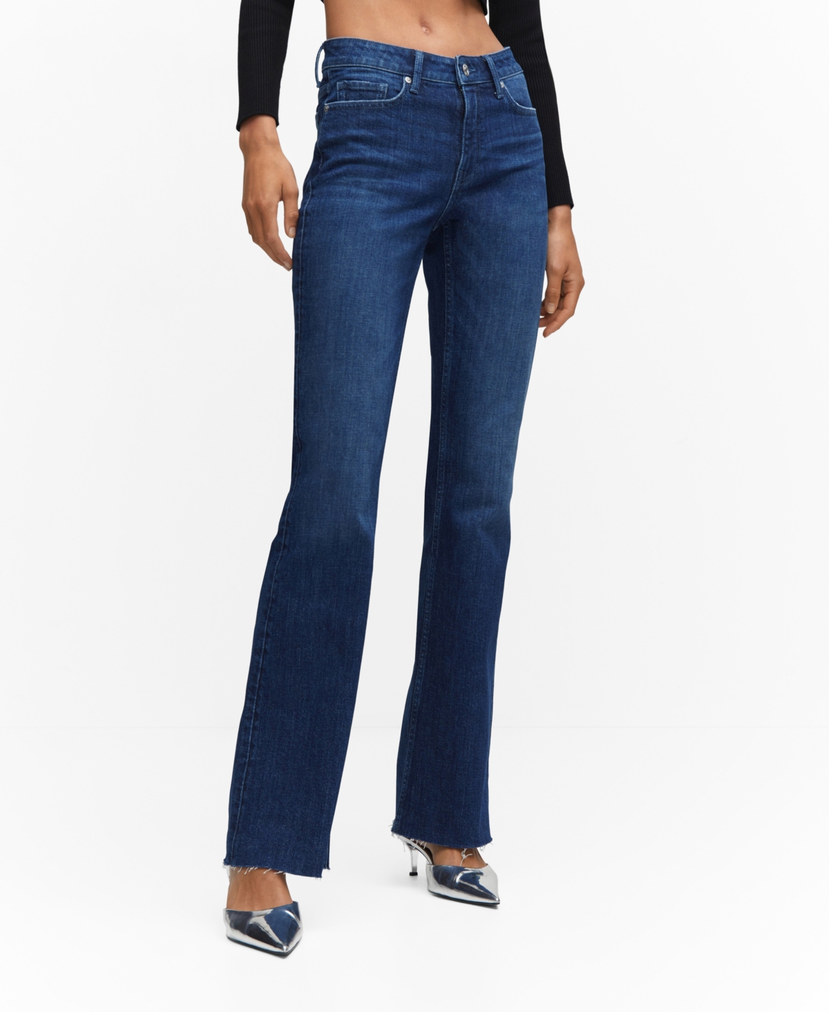 Shop Mango Women's Medium-rise Flared Jeans In Dark Blue