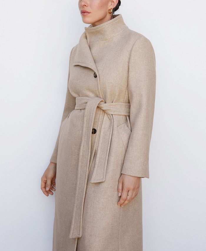 MANGO Women's Belted Woolen Coat Macy's