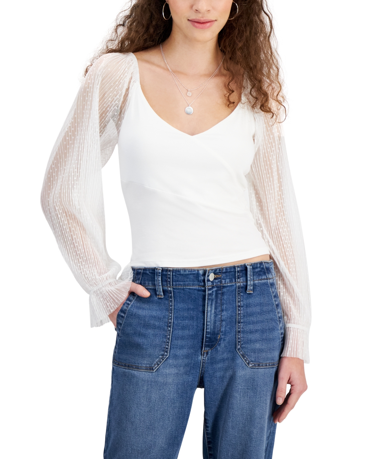 Almost Famous Juniors' Clip-Dot V-Neck Top