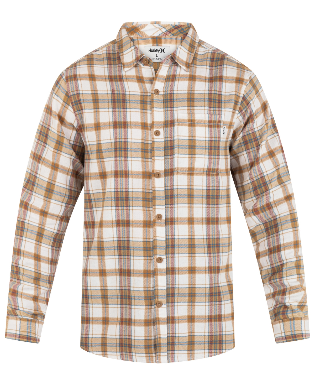Hurley Men's Portland Flannel Long Sleeve Shirt In Maple Cream