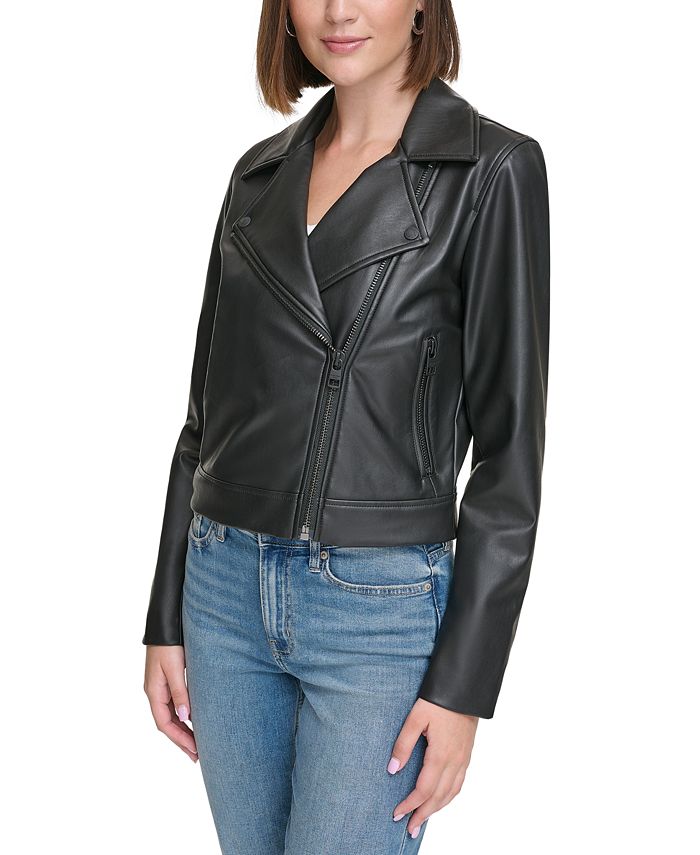 Calvin Klein Jeans Women s Faux Leather Moto Jacket Macy s