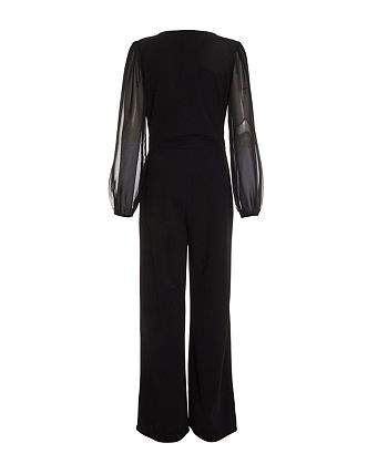 QUIZ Women's Black Chiffon Buckle Palazzo Jumpsuit - Macy's