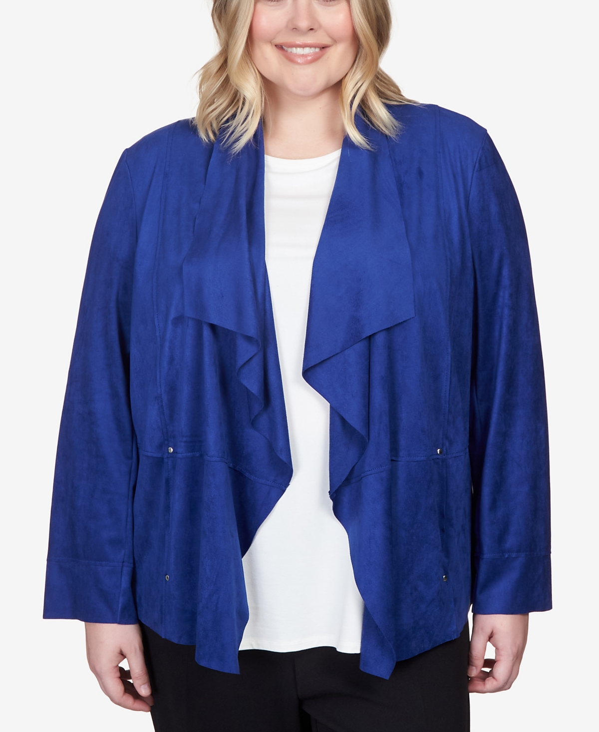 Alfred Dunner Plus Size Downtown Vibe Suede Long Sleeve Jacket In Royal Blue