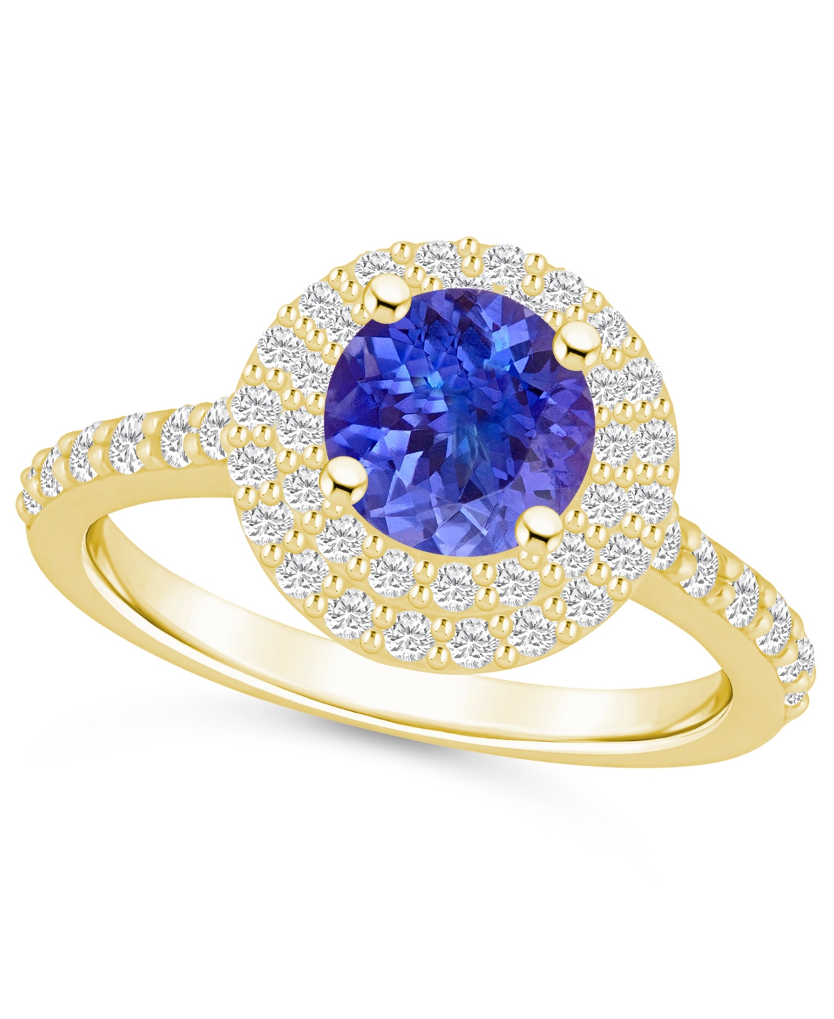 Tanzanite (1-3/8 ct. t.w.) & Diamond (5/8 ct. t.w.) Round Halo Statement Ring in 14k- GOLD