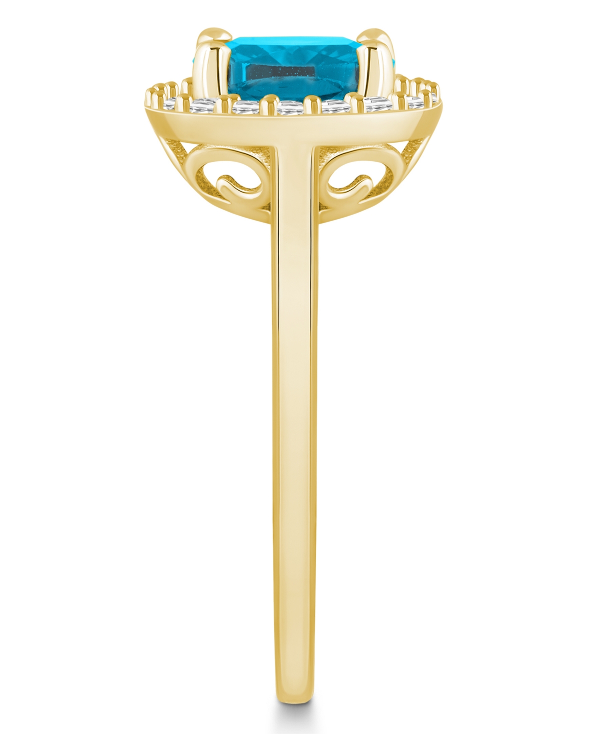Macy's(2-3/4 ct. t.w.) and Diamond (1/4 ct. t.w.) Halo Ring in 14K Yellow Gold - Blue Topaz