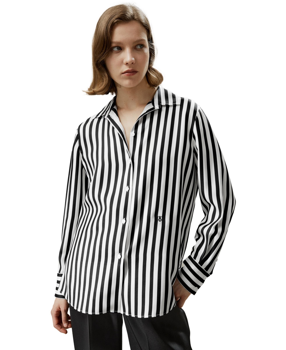 Women's The Amalfi Stripe Silk Shirt - Blue-white pinstripes