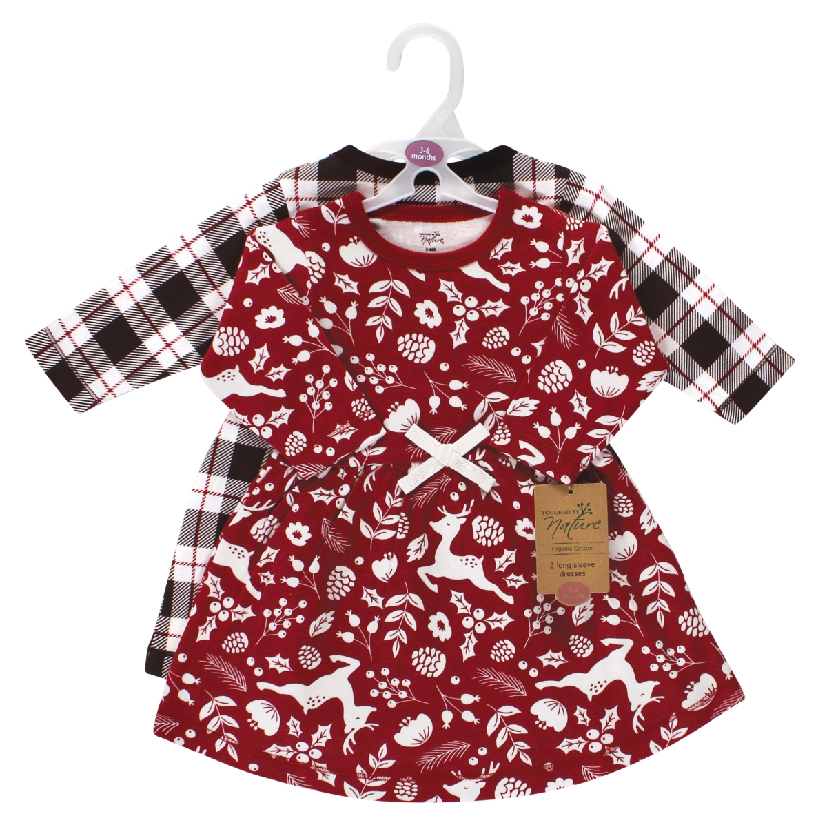 Touched by Nature Toddler Girls Organic Cotton Long-Sleeve Dresses,- Red winter folk