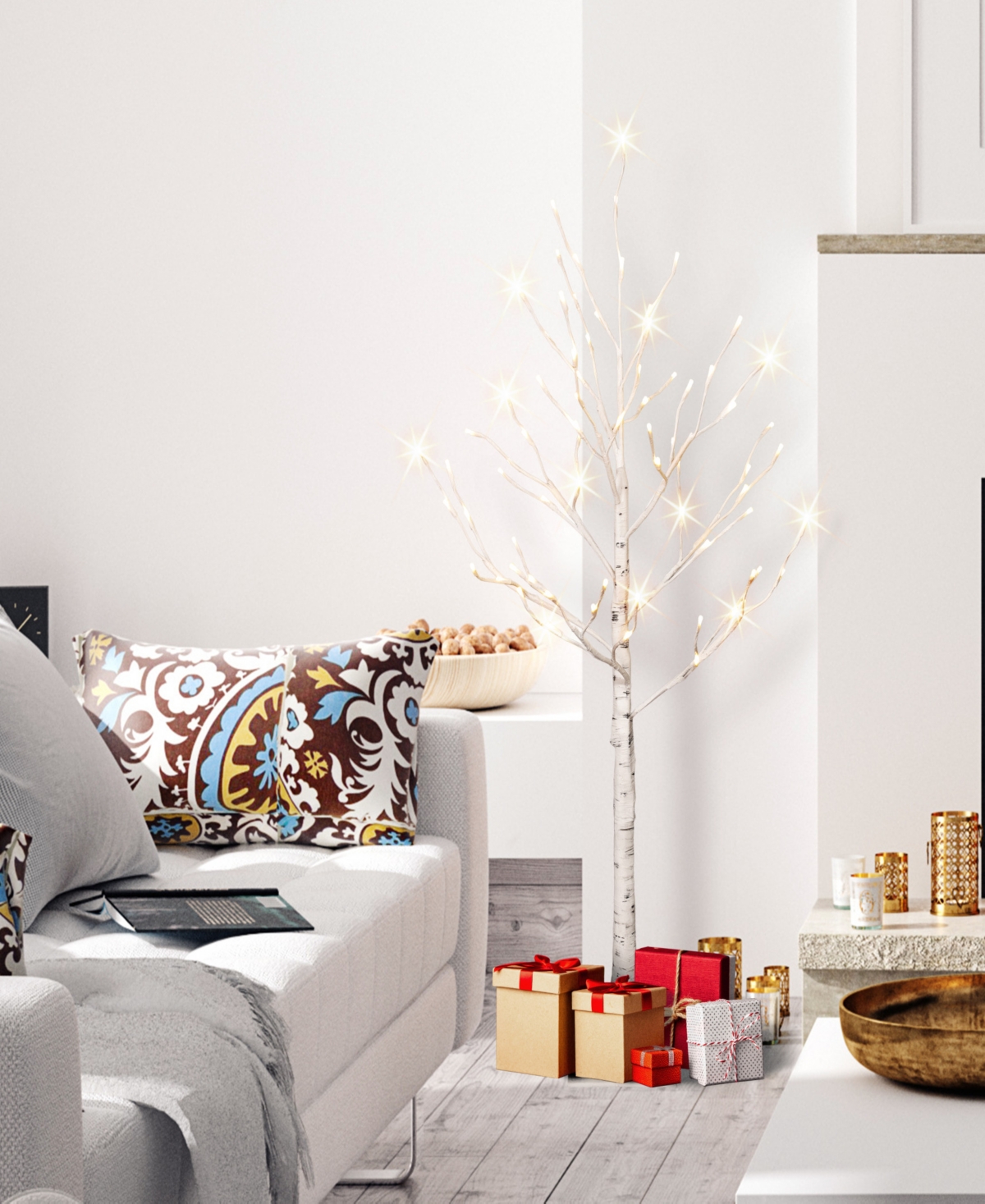 Puleo 4' Pre-lit Artificial Twig Tree In White
