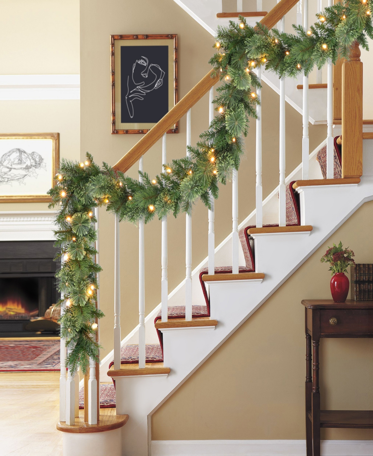 Puleo 9' X 10" Pre-lit Garland With Battery Operated Timer In Green