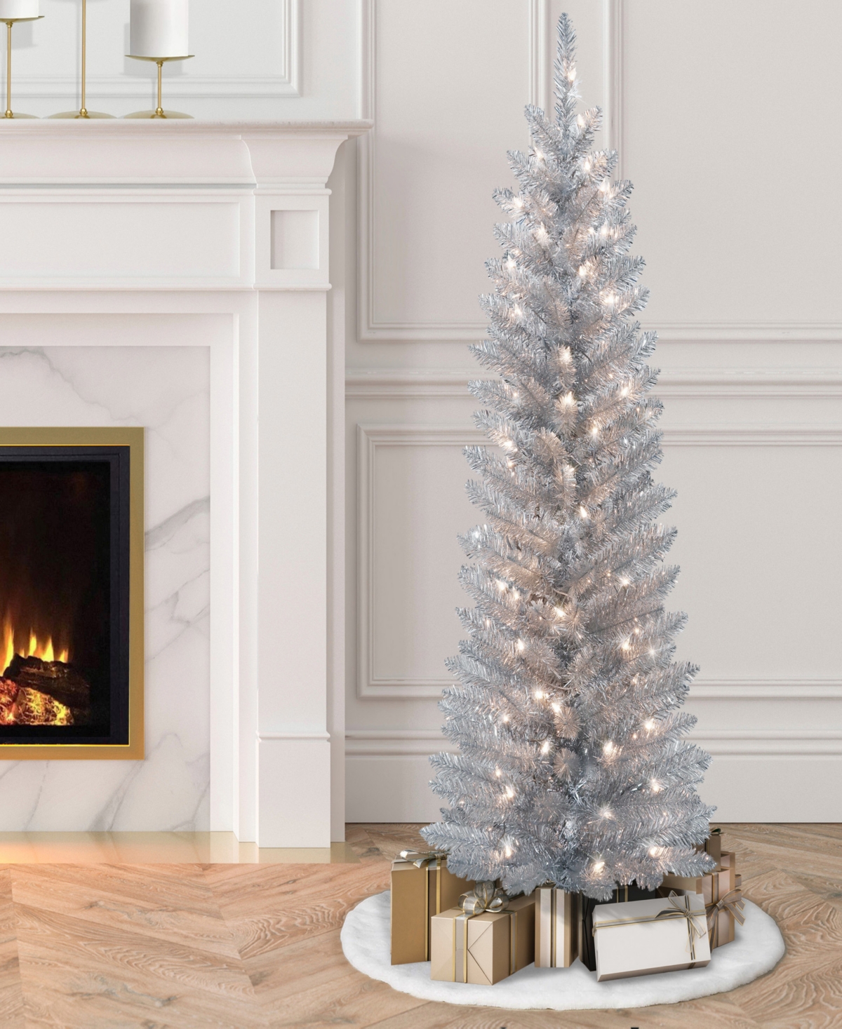 Puleo 4.5' Pre-lit Tinsel Artificial Tree In Silver
