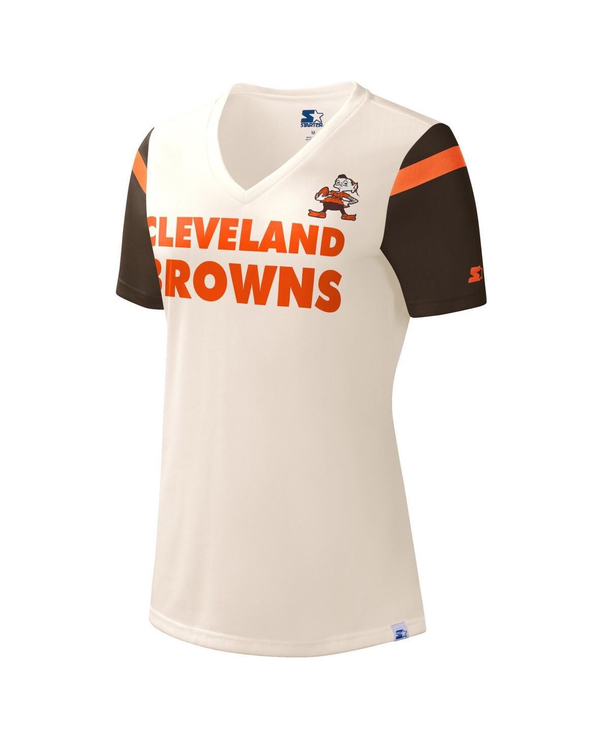 Shop Starter Women's  Cream Cleveland Browns Kick Start V-neck T-shirt