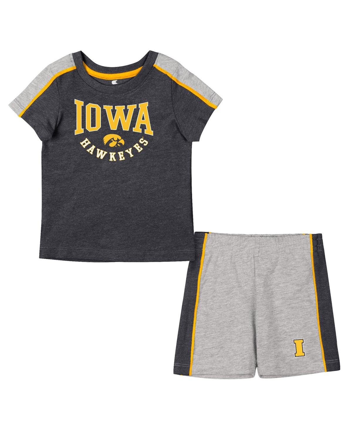 Shop Colosseum Infant Boys And Girls  Black, Heather Gray Iowa Hawkeyes Norman T-shirt And Shorts Set In Black,heather Gray