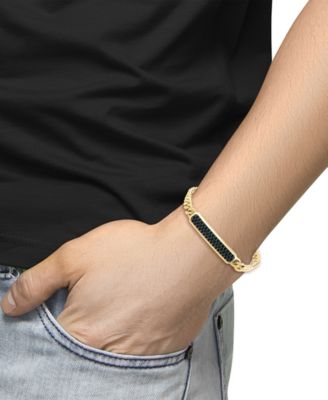 EFFY&reg; Men's Black Spinel Panzer Chain Bracelet (1-1/2 ct. t.w.) in 14k Gold-Plated Sterling Silver