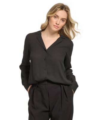 Calvin Klein - Women's V-Neck Button-Front Blouse