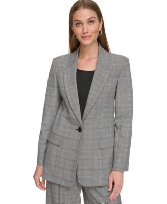 DKNY Women's Houndstooth Peak Lapel One Button Blazer - Macy's