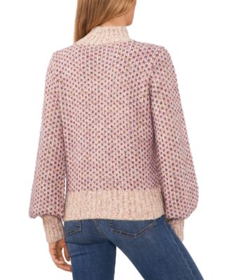 Women's Marled Blouson Sleeve Jacquard Knit Mock Neck Sweater