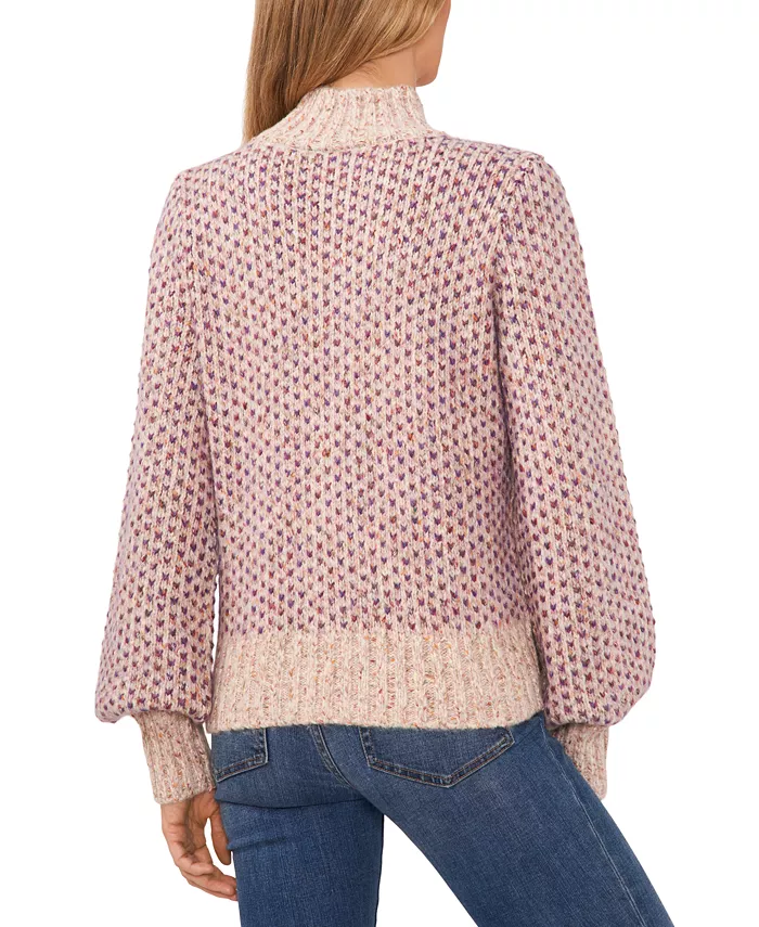 Women's Marled Blouson Sleeve Jacquard Knit Mock Neck Sweater - thumbnail 3