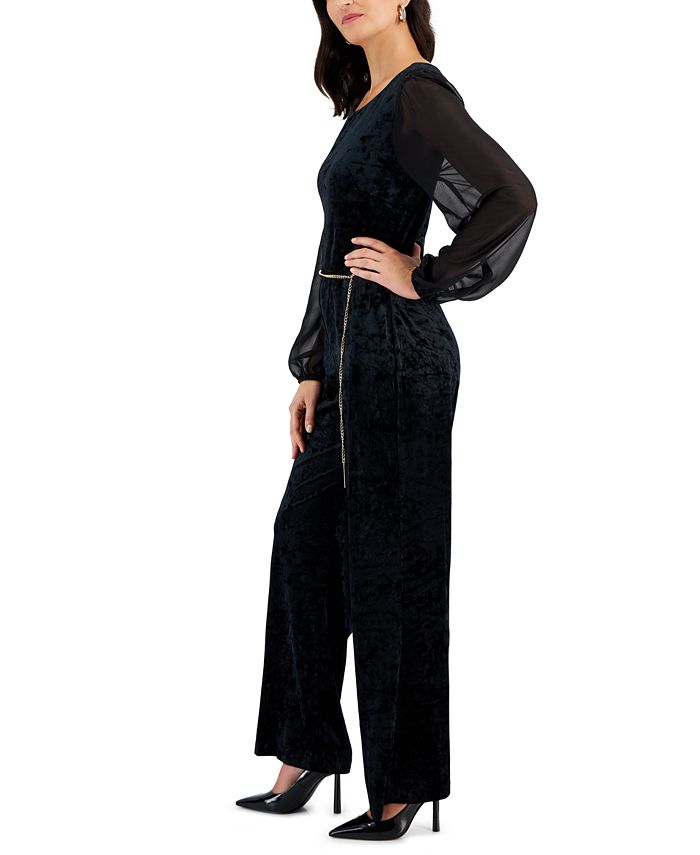 ELS Belted Velvet Jumpsuit - Emerald - Council Bluffs