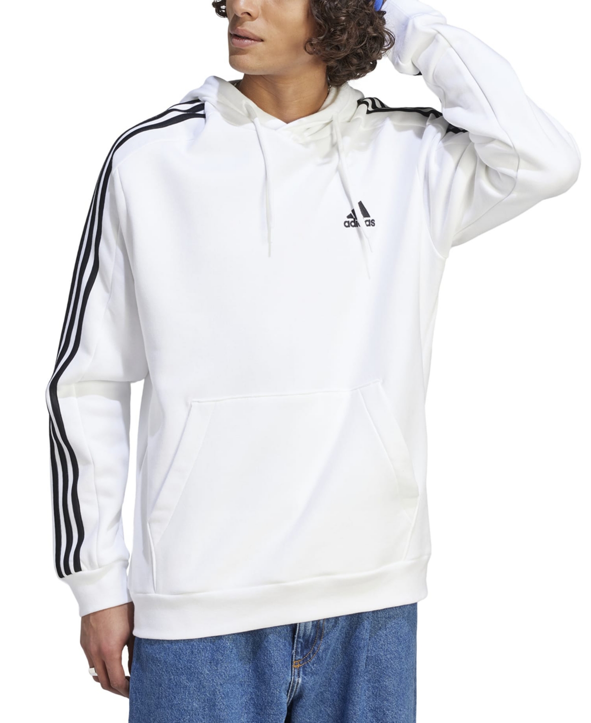 Adidas Originals Men's Essentials 3-stripes Regular-fit Fleece Hoodie, Regular & Big & Tall In White,blk