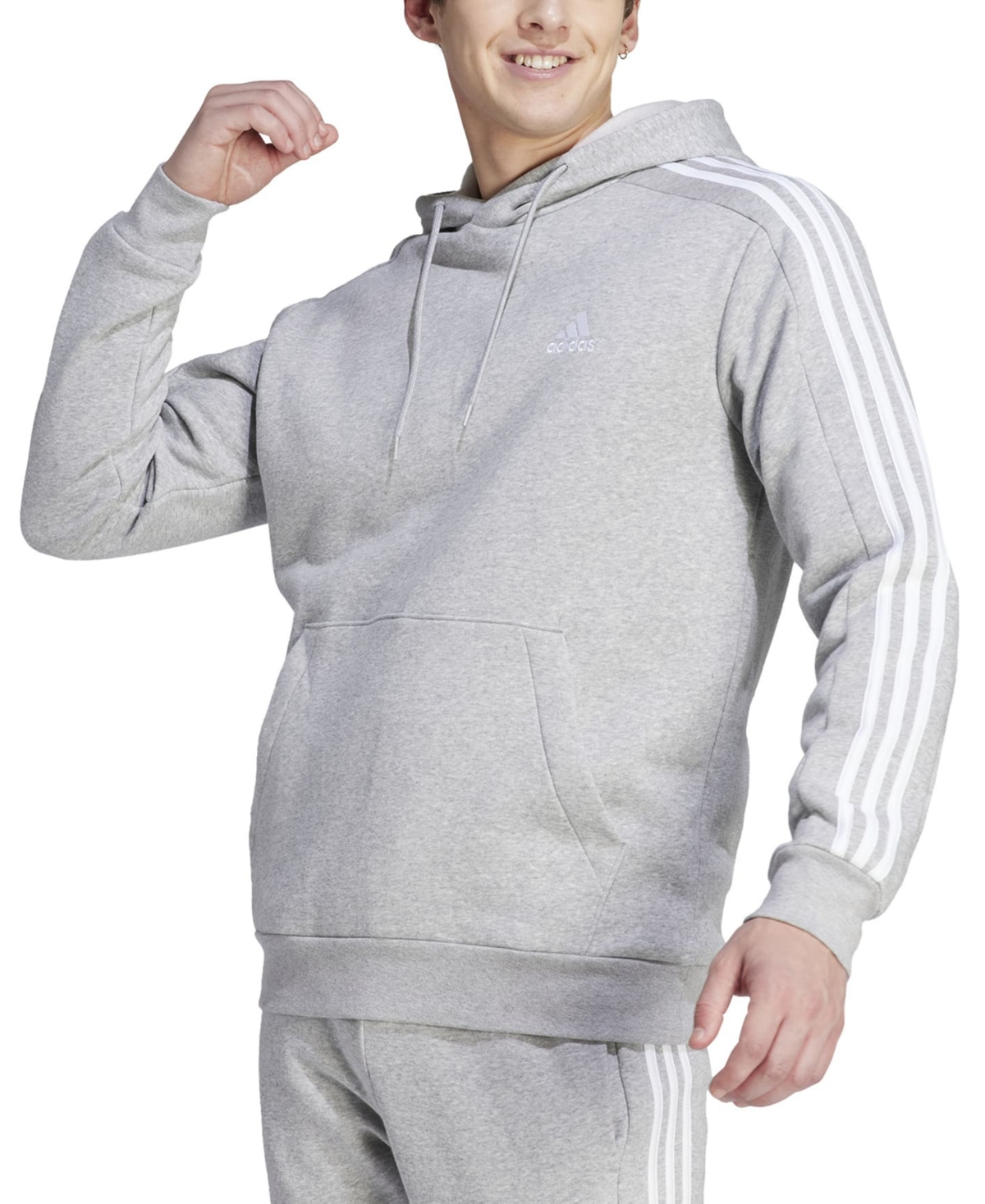 Adidas Originals Men's Essentials 3-stripes Regular-fit Fleece Hoodie, Regular & Big & Tall In Mgh,wht