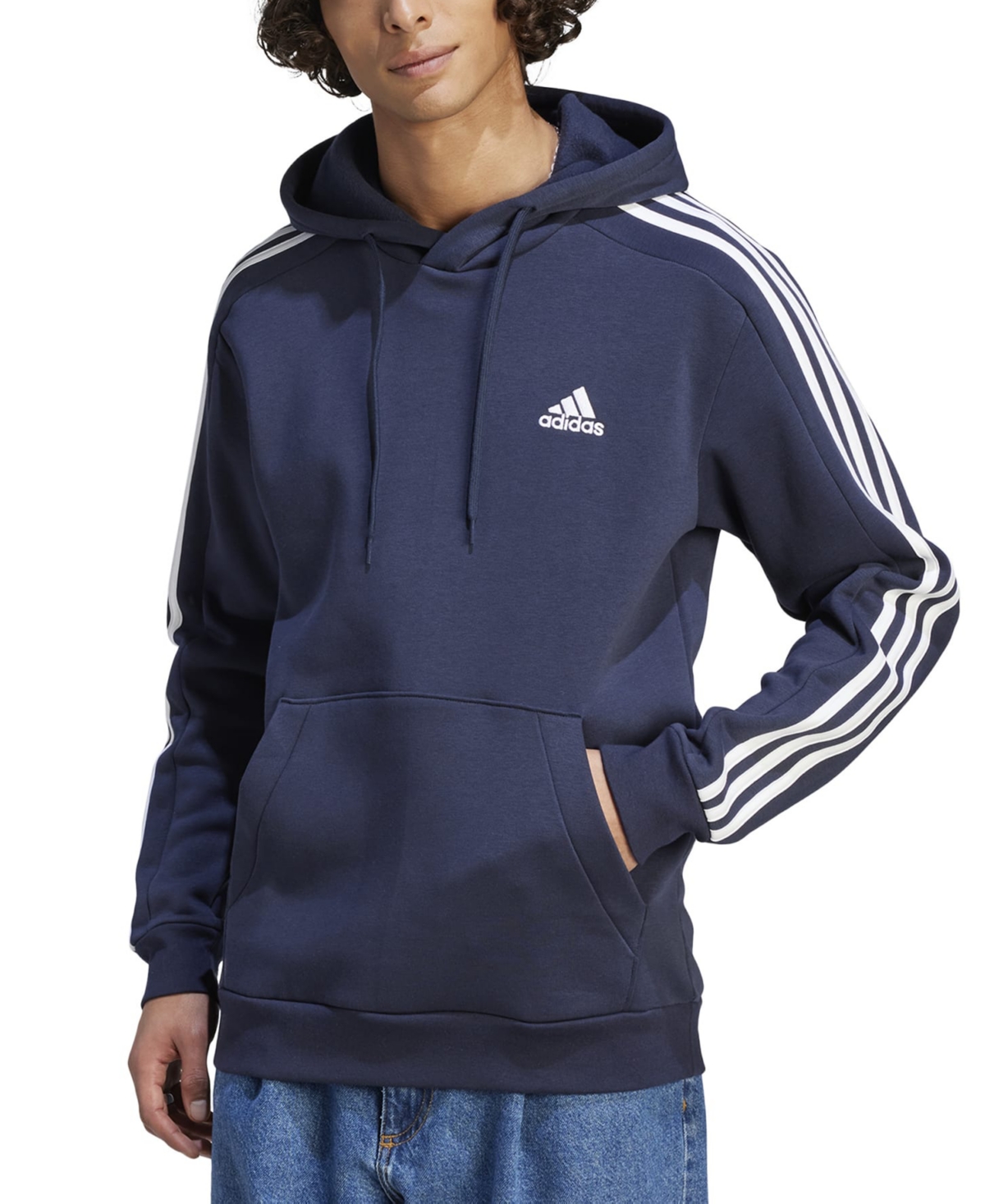 Adidas Originals Men's Essentials 3-stripes Regular-fit Fleece Hoodie, Regular & Big & Tall In Leg Ink,wht