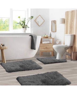Ultra Soft Non Slip Shaggy 3 Piece Bath Rug, Small, Medium & Contour