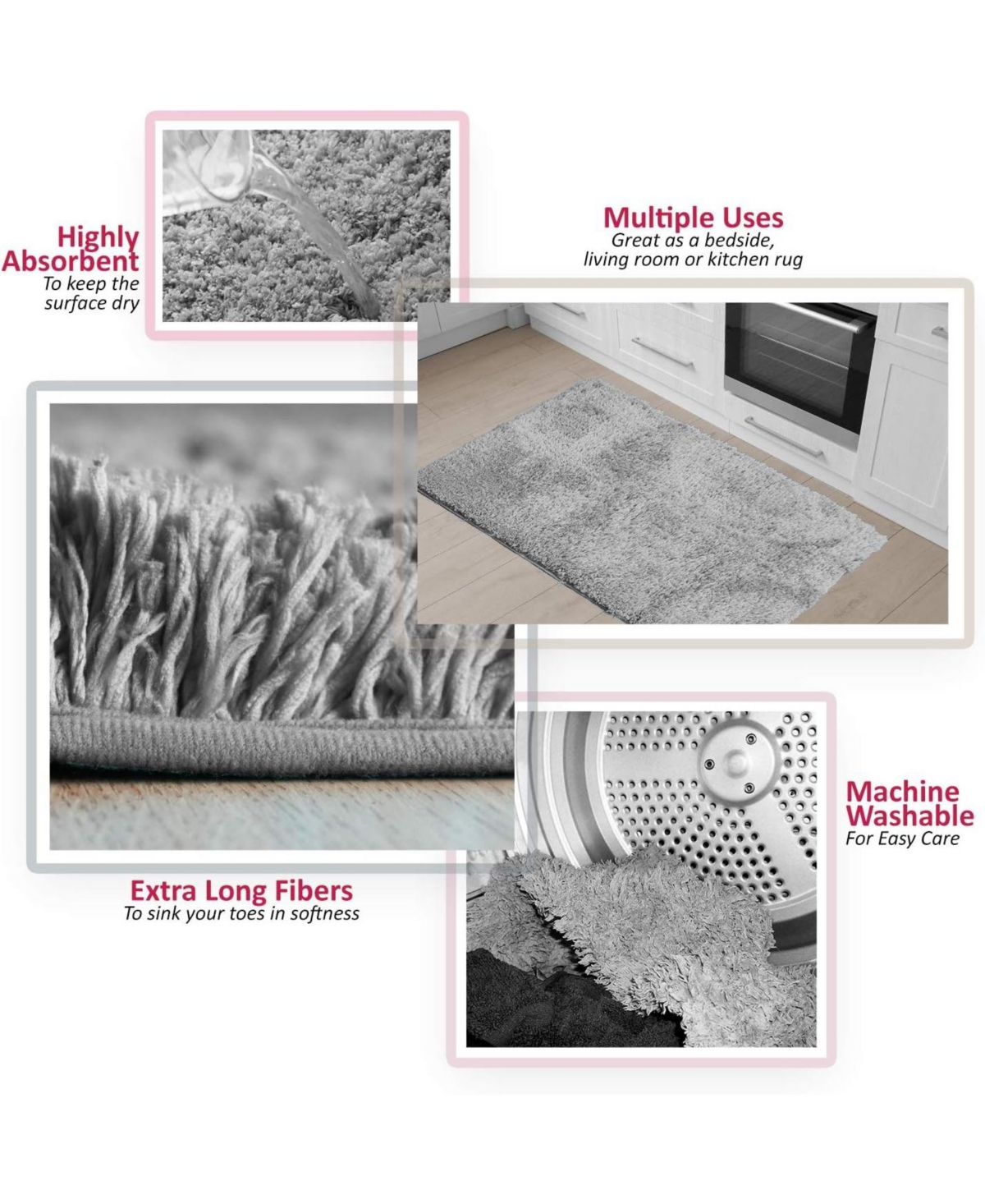 Clara Clark Ultra Soft Non Slip Shaggy Bath Rug - Small, Medium & Contour