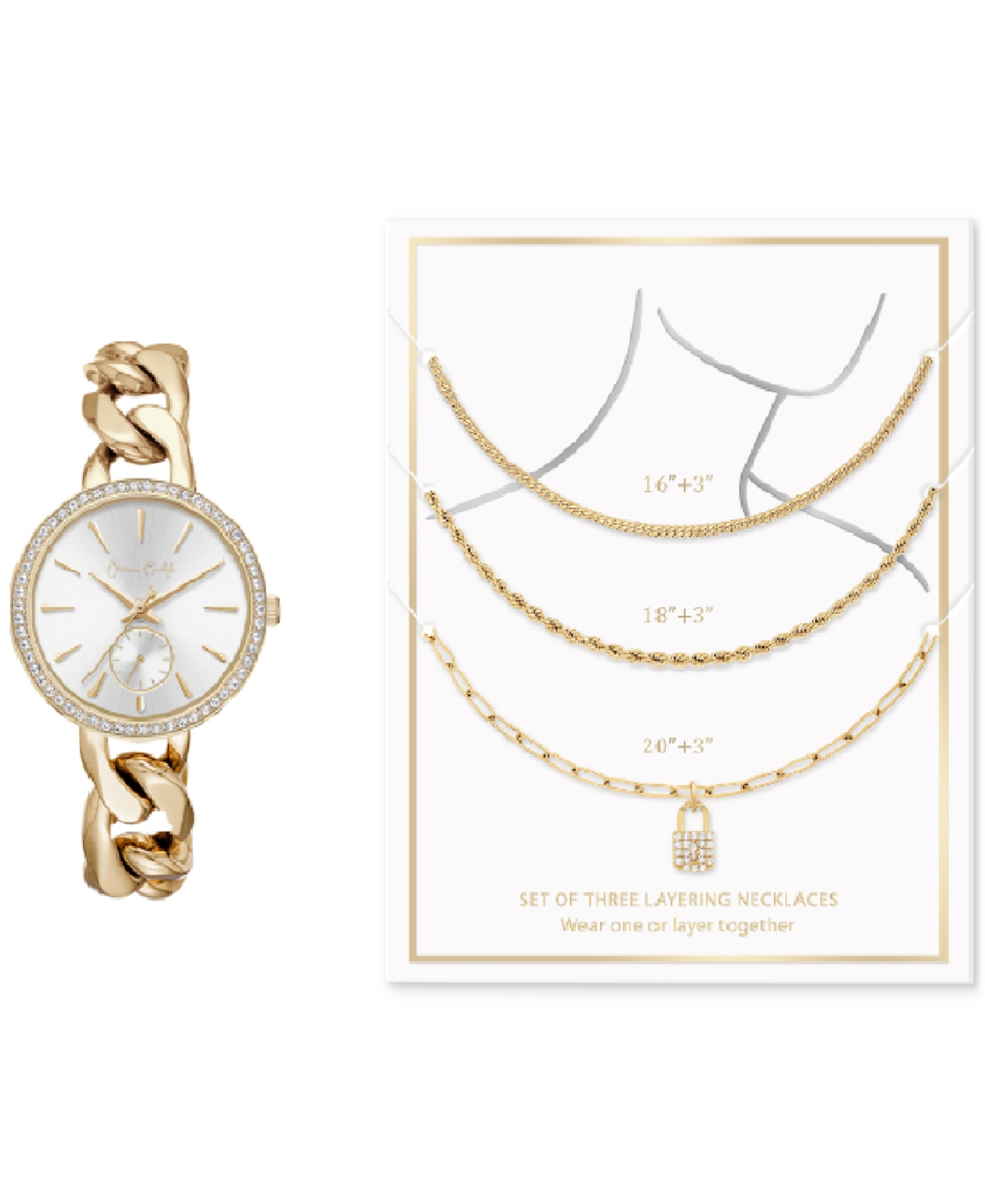 Women's Gold-Tone Bracelet Watch 34mm & 3-Pc. Necklace Gift Set - Gold