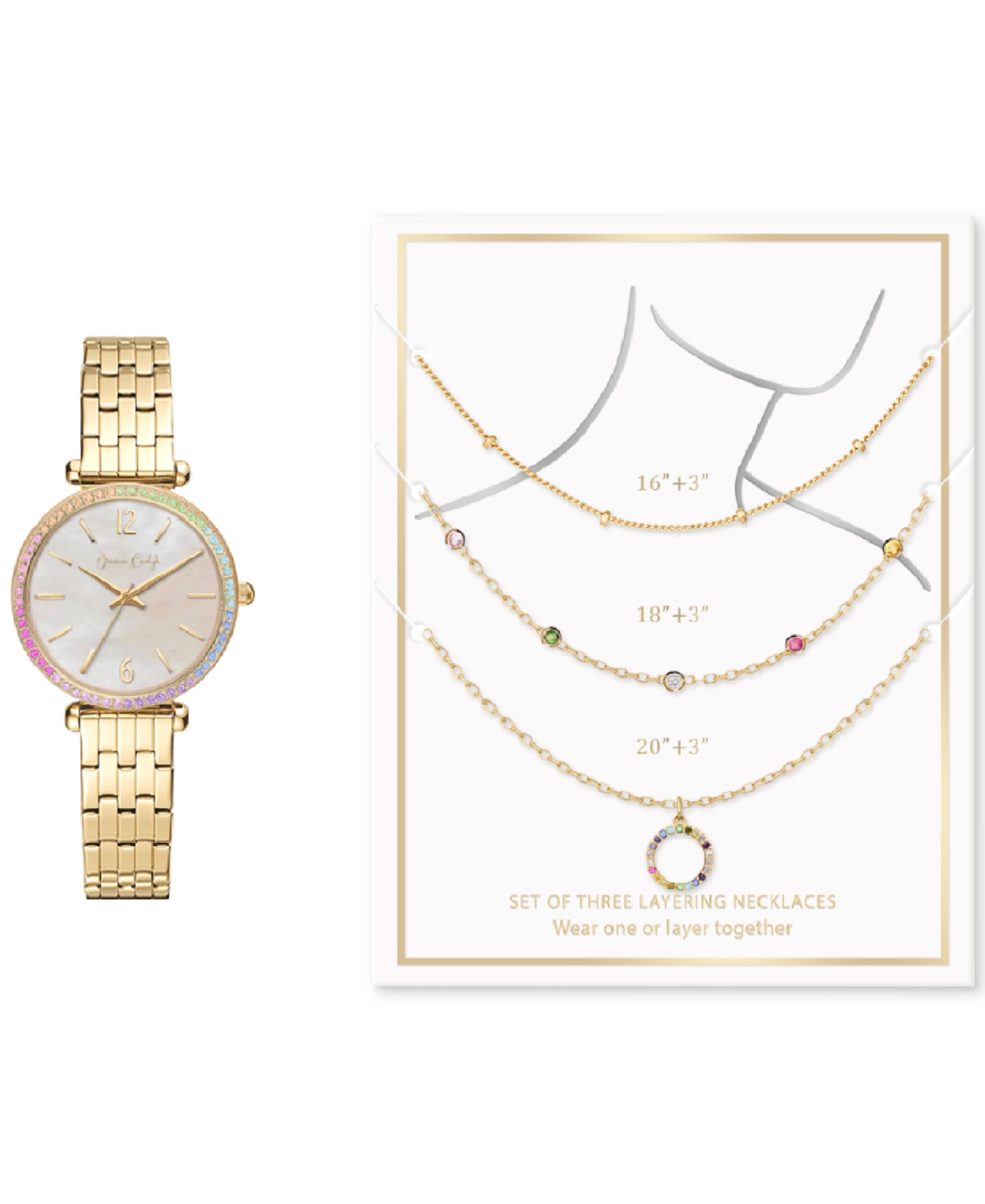 Women's Gold-Tone Bracelet Watch 33mm & 3-Pc. Necklace Gift Set - Gold