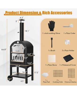 Wood Fire Outdoor Pizza Oven Grill with Pizza Stone and Waterproof Cover