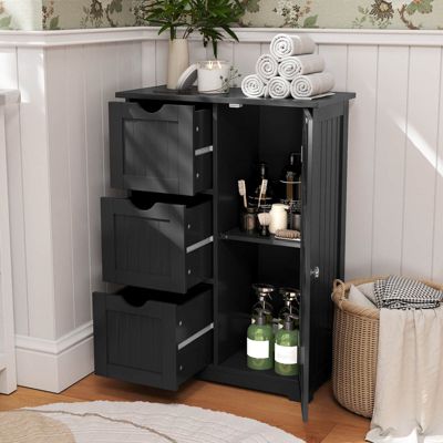  24''(L) x 12''(W) x 32''(H) Bathroom Floor Cabinet Side Storage Cabinet with 3 Drawers and 1 Cupboard