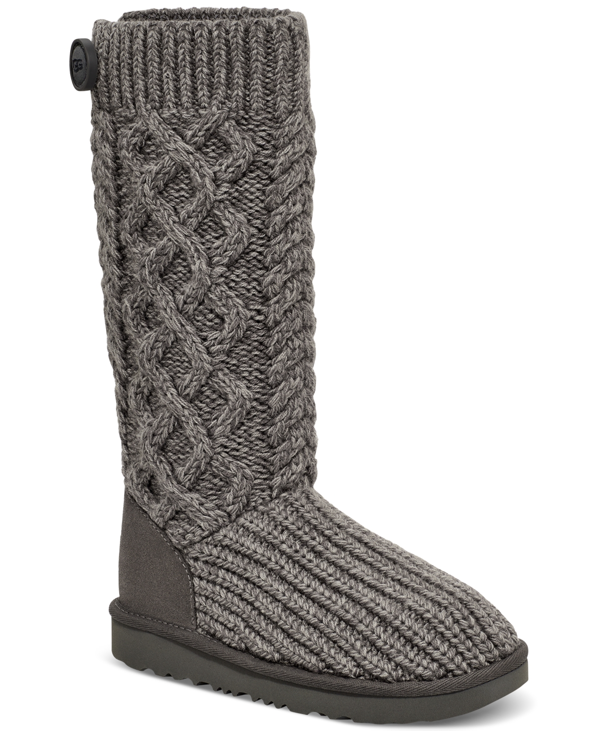 Shop Ugg Kids Classic Cardi Cable Knit Boots In Grey