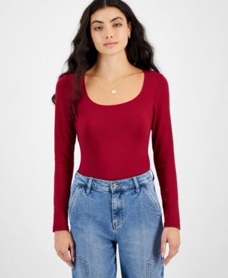 And Now This - Women's Pont&eacute;-Knit Long-Sleeve Scoop-Neck Bodysuit