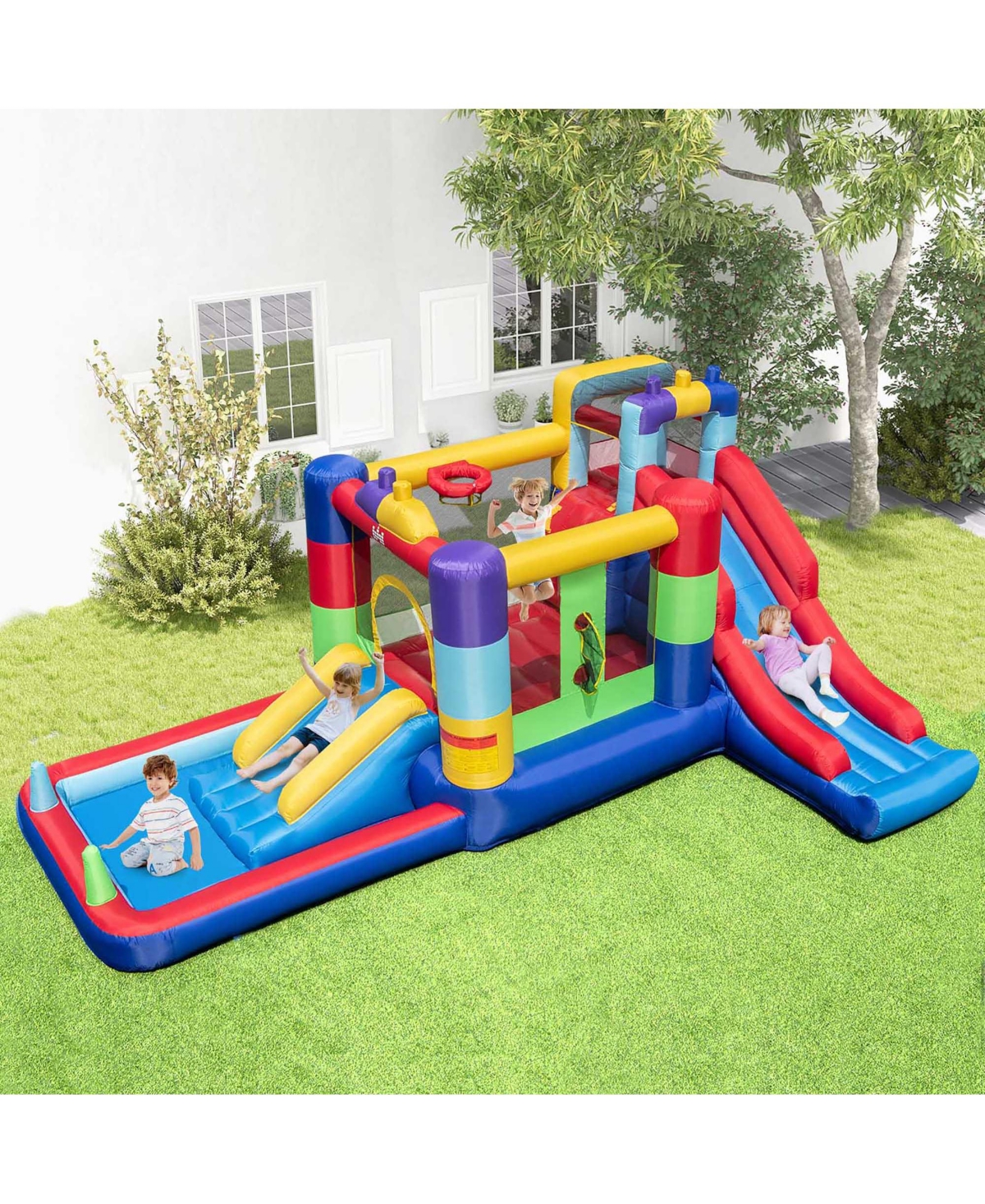 Multifunctional Kids Inflatable Bounce Castle with 50 Ocean Balls & 735W Blower