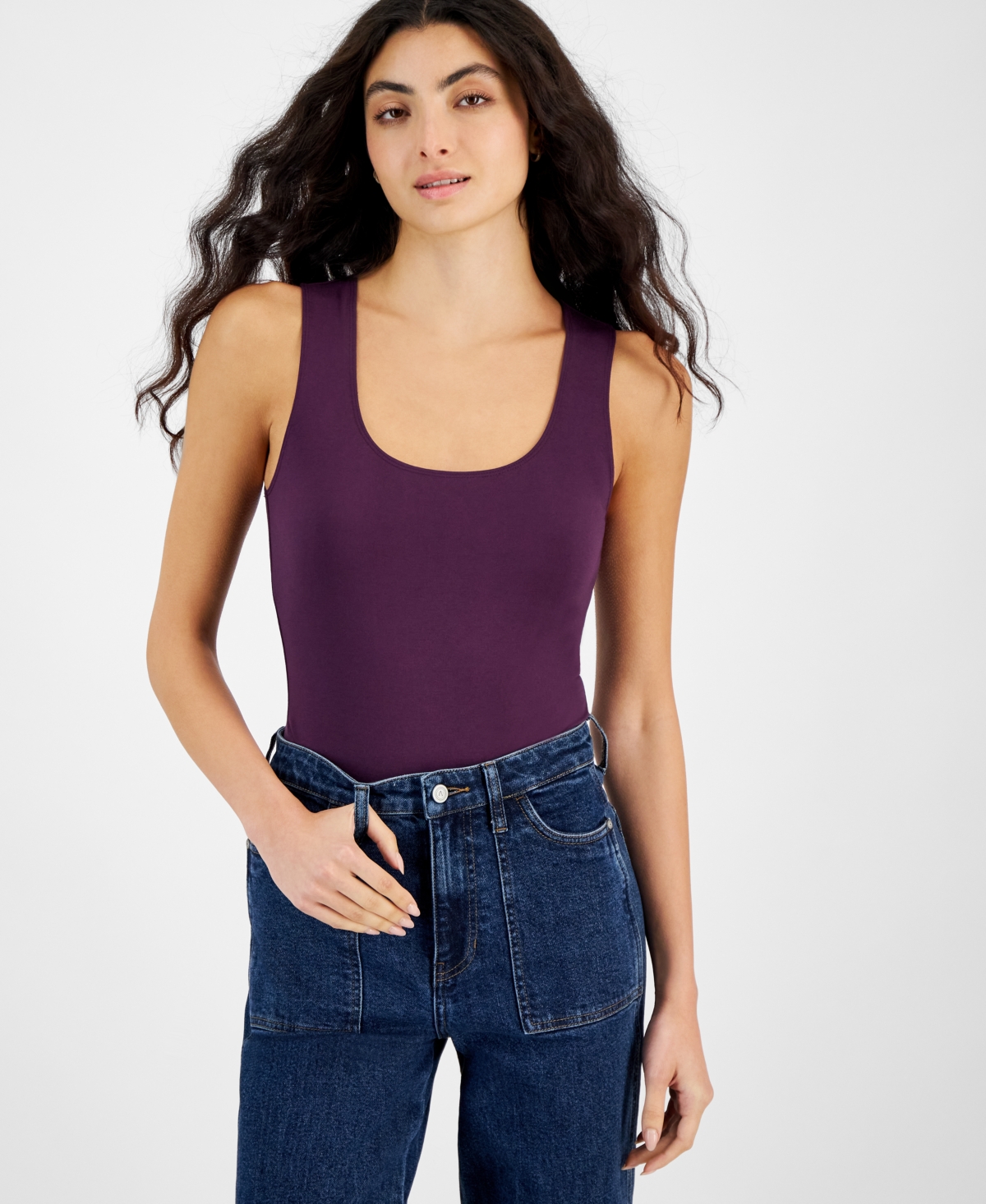 And Now This Women's Ponte-knit Scoop-neck Bodysuit, Created For Macy's In Blackberry Tart