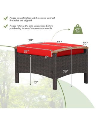 Set of 2 Patio Rattan Ottoman Footrest Cushions Wooden Handle