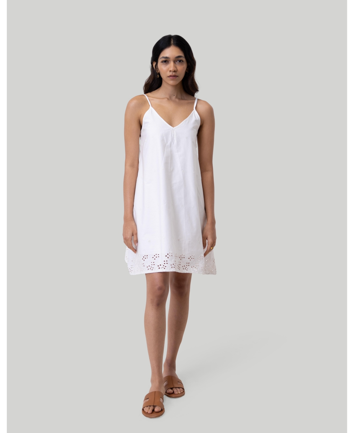 Women's Short Tent Dress with back tie - White
