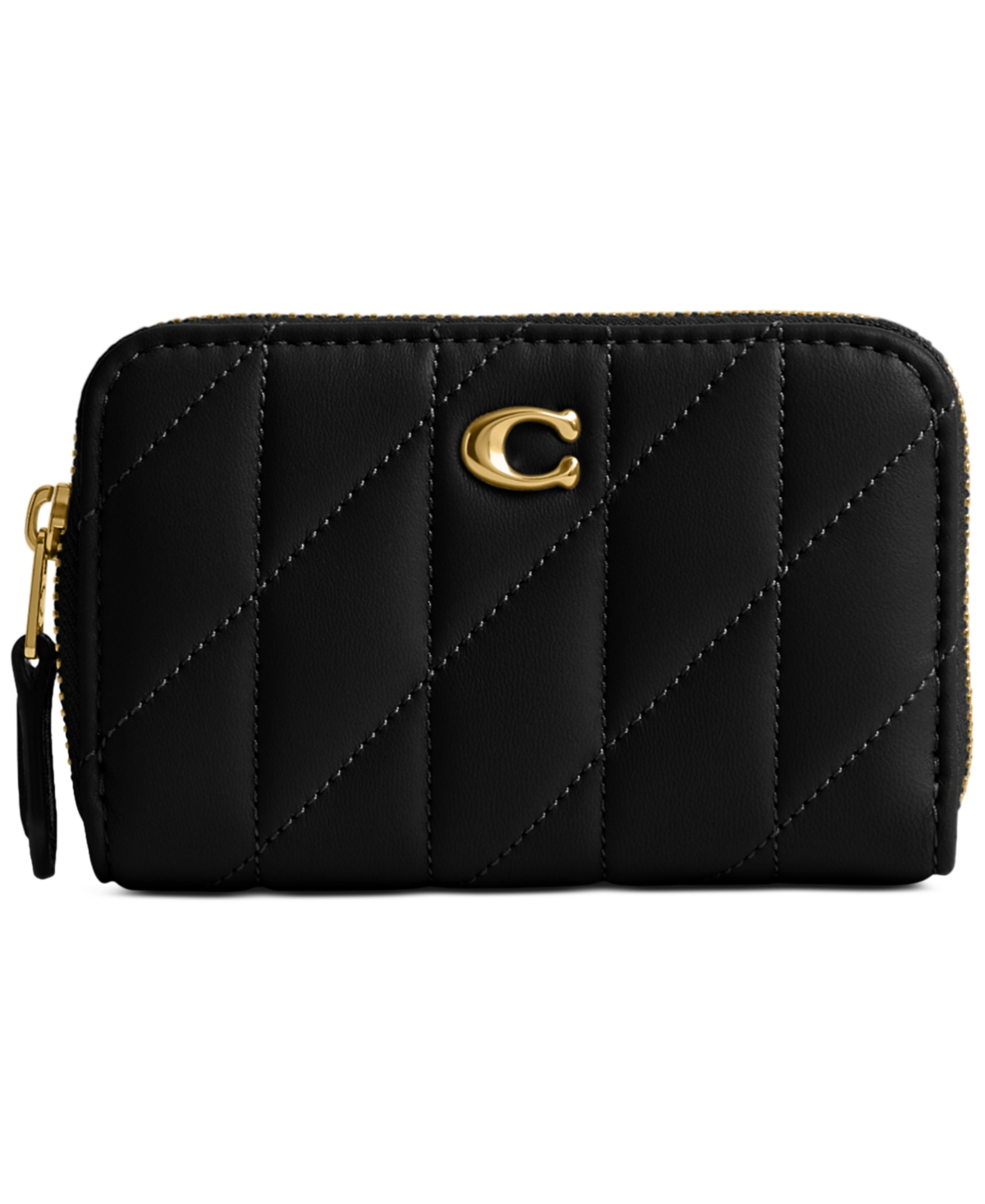 Coach Quilted Pillow Leather Small Zip Around Card Case - Black