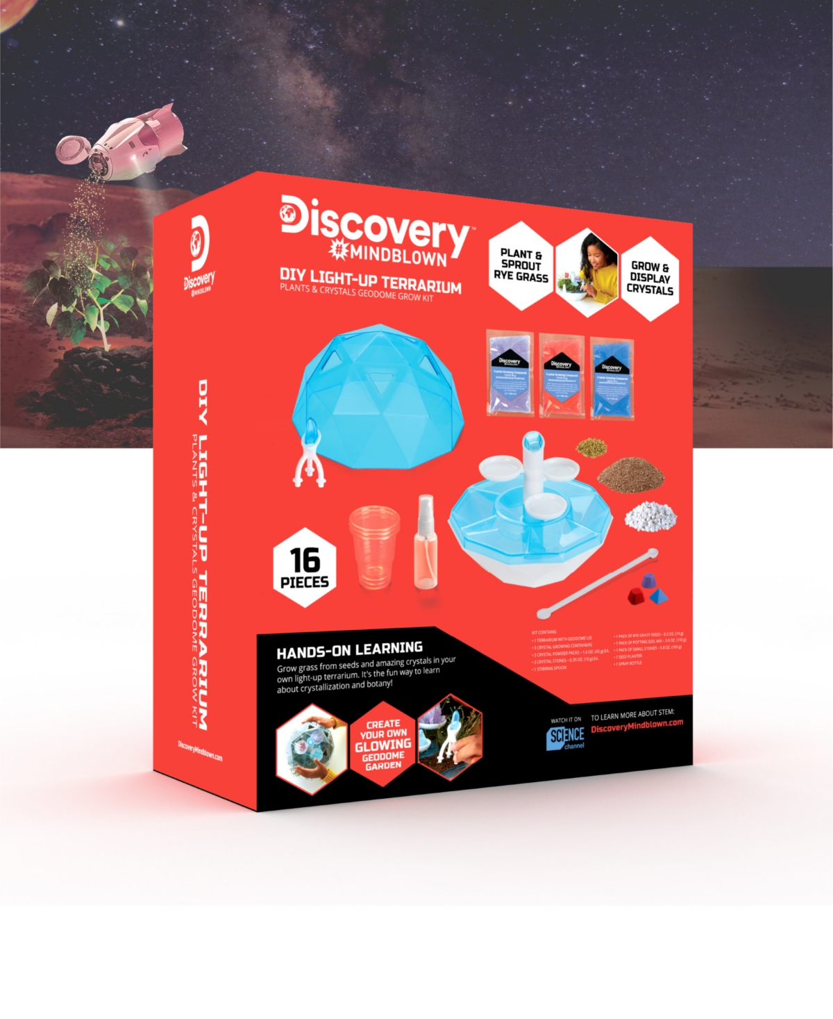 Discovery Mindblown Light-up Terrarium Plants And Crystals Grow Kit In White
