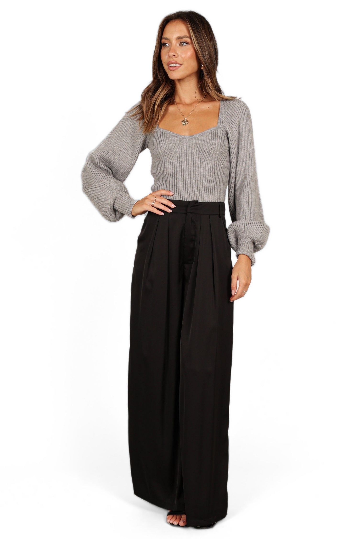 Gia Sweetheart Neck Bell Sleeve Knit Sweater