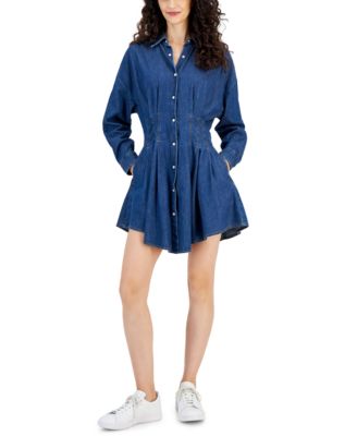 HUGO by Hugo Boss Women's Pleated-Waist Denim Shirtdress - Macy's