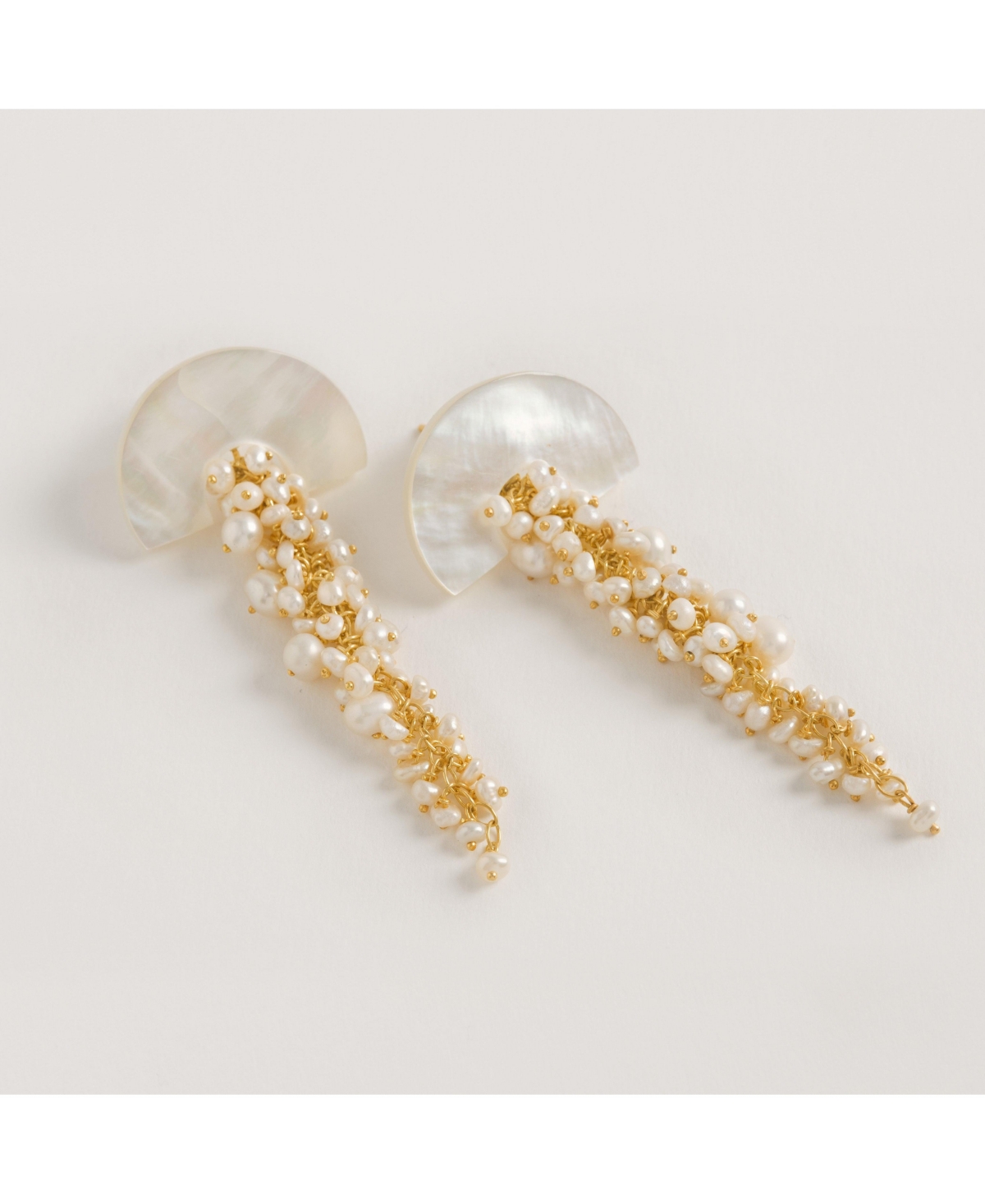 Hakuro Ivory Mother Of Pearl And Pearl Long Drops Earrings - Gold