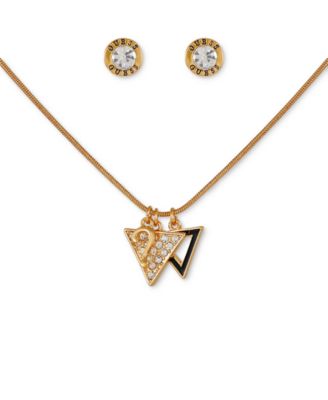 Gold-Tone Crystal Triangle Pendant Necklace & Stud Earrings Gift Set