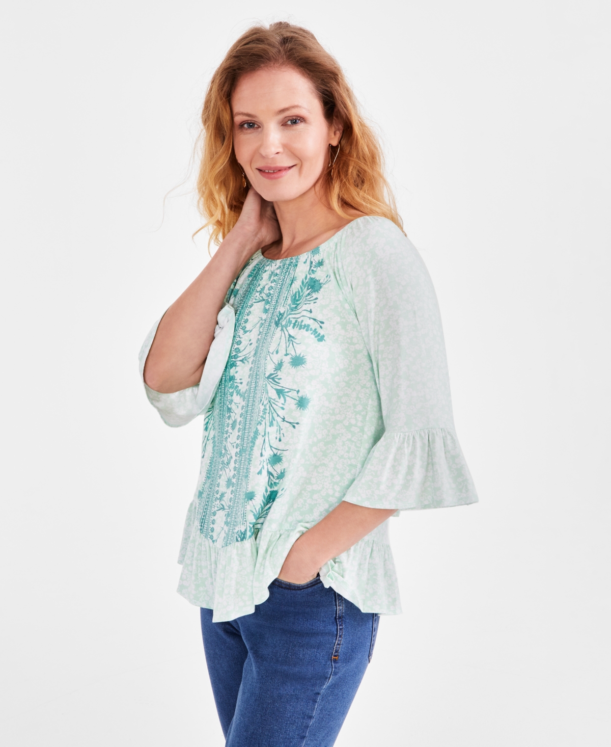 Style & Co Women's Printed On Off Knit Top, Created For Macy's In Runway Green