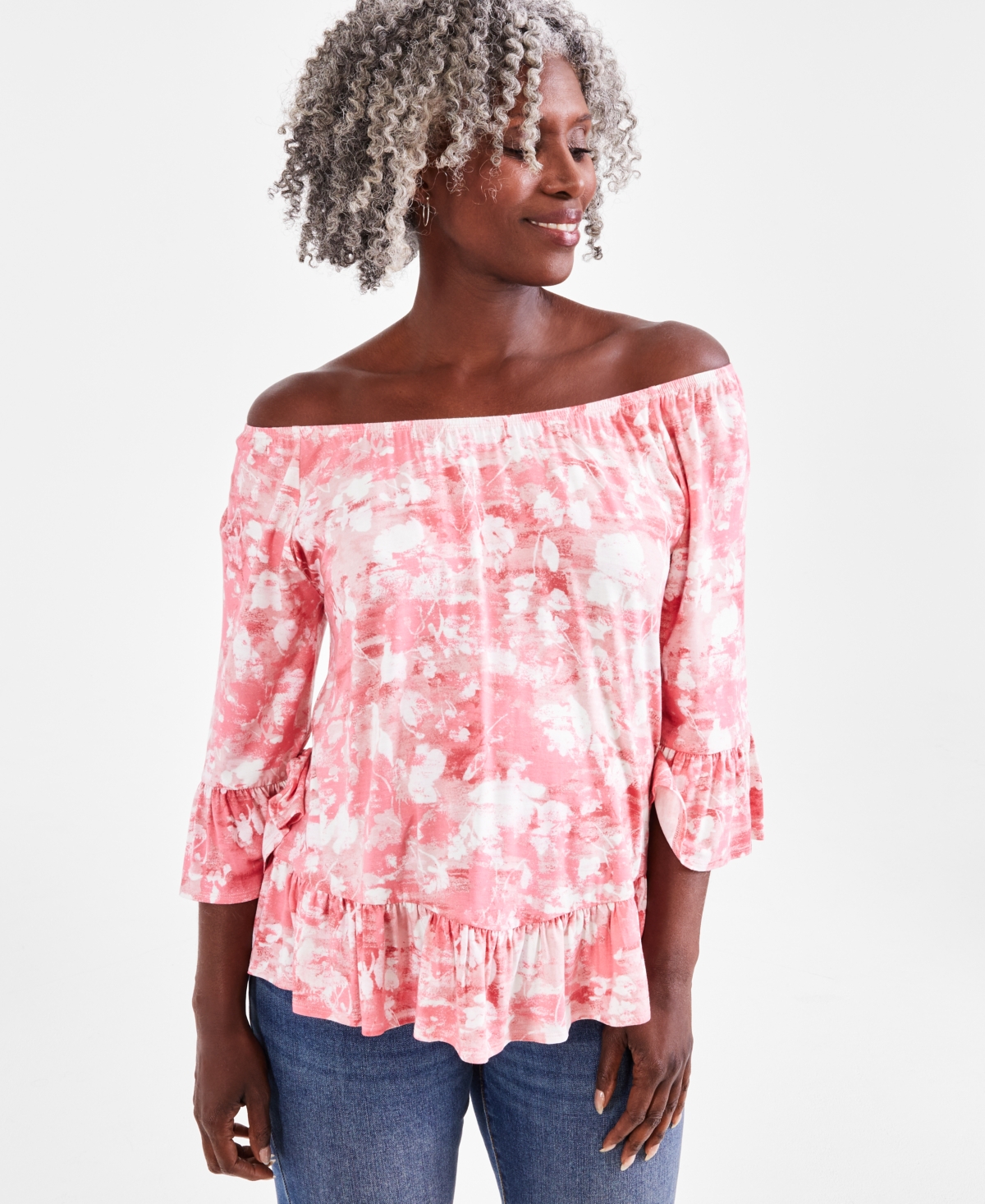 Petite Embellished Convertible-Neck Top, Created for Macy's - Sunset Pink Icing
