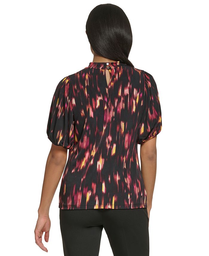 DKNY Women's Printed Twisted Neck Short Sleeve Top - Macy's